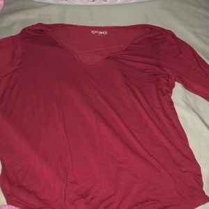 red mudd shirt with elbow ish length sleeves
